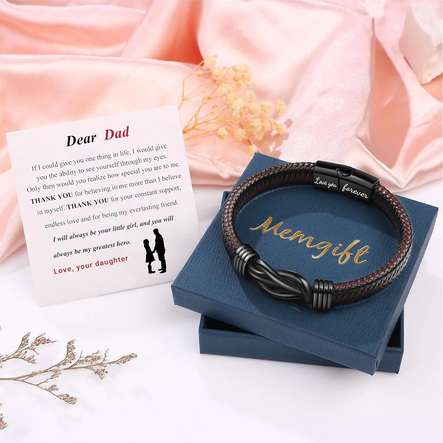 Memgift Gifts for Man Bracelets for Dad Son Gifts Brown Braided Leather Knot Bracelets for Son Grandson Husband Man Love You Forever Jewelry for Brother Boyfriend 7.5 8.5 9 Inches