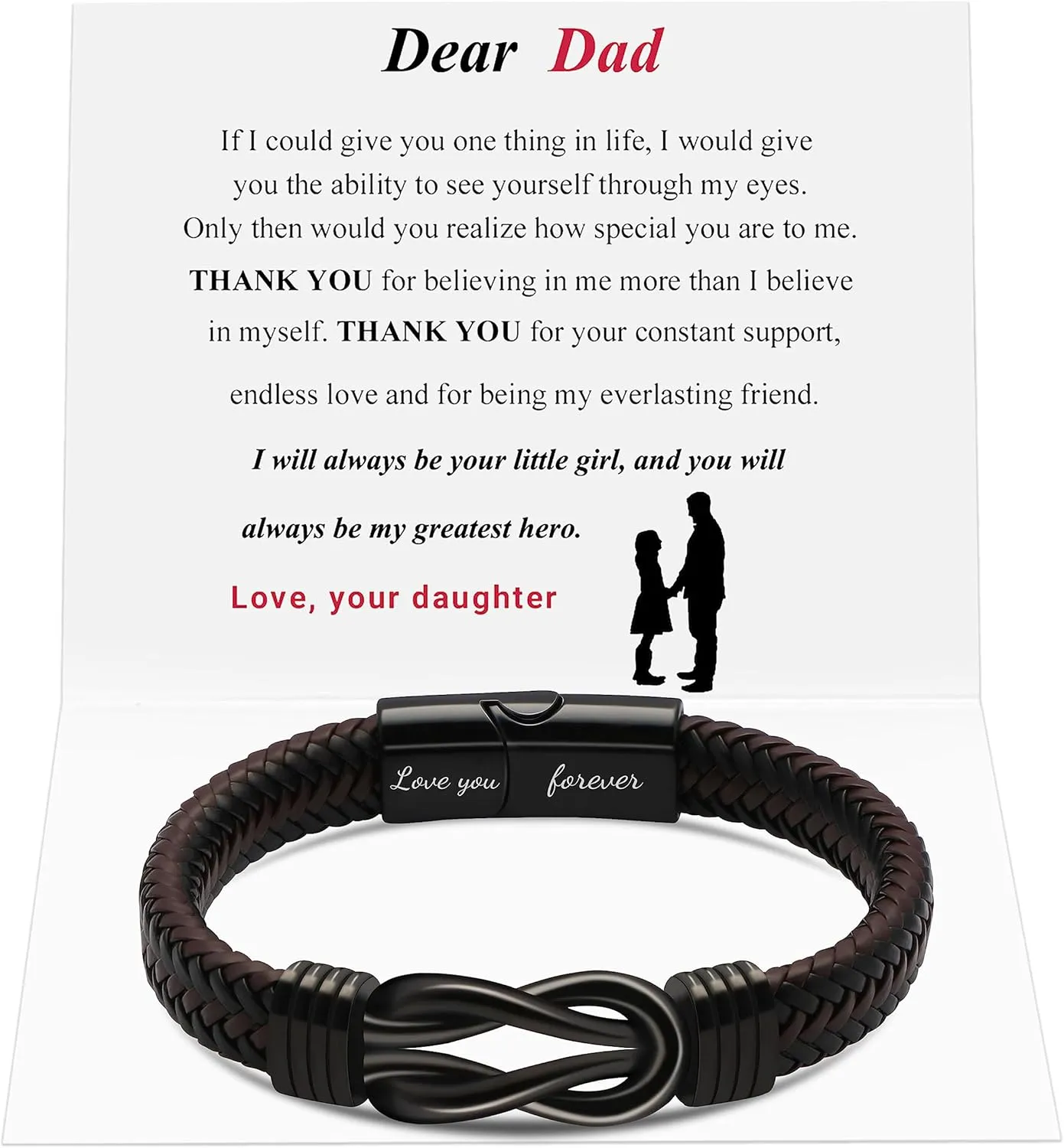 Memgift Gifts for Man Bracelets for Dad Son Gifts Brown Braided Leather Knot Bracelets for Son Grandson Husband Man Love You Forever Jewelry for Brother Boyfriend 7.5 8.5 9 Inches