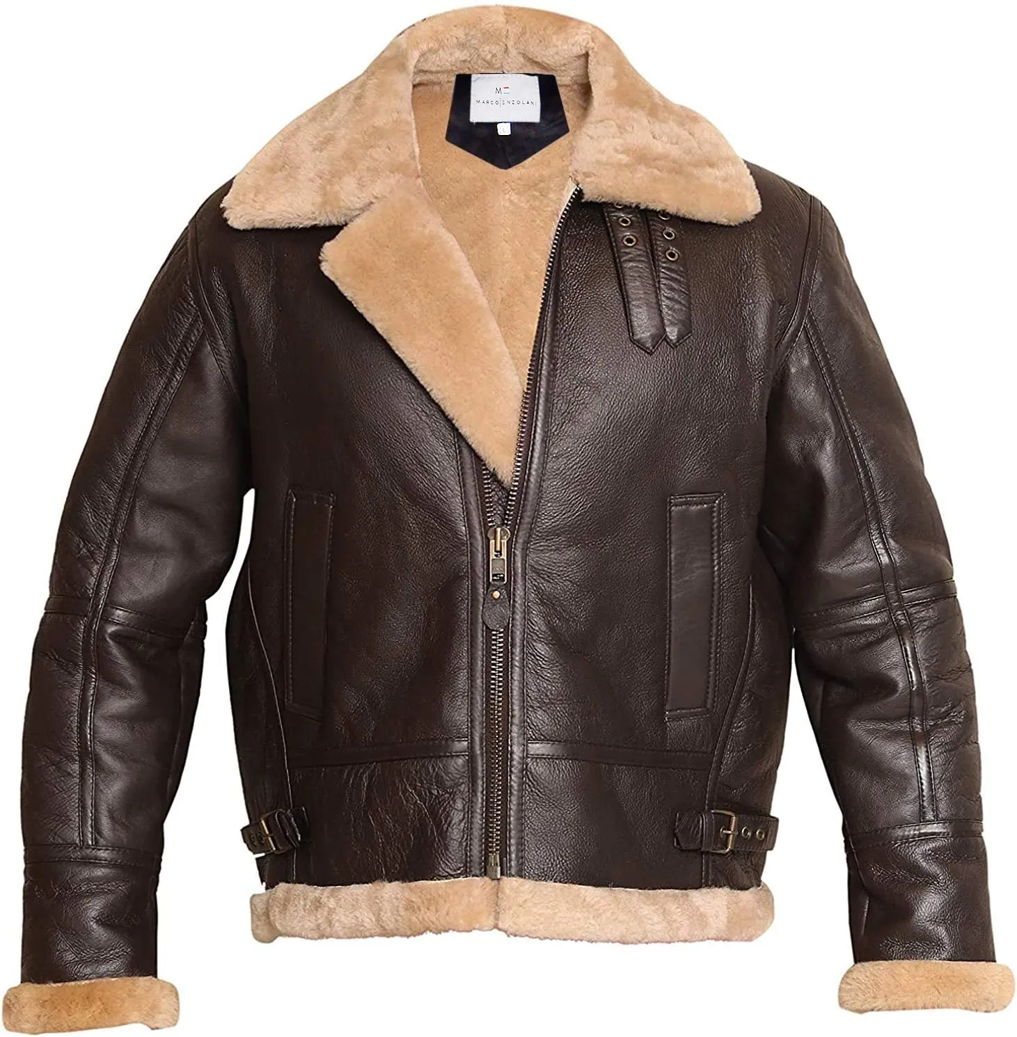 Men B3 Bomber Jacket Aviator Real Shearling B3 Bomber Sheepskin Jacket Winter Black