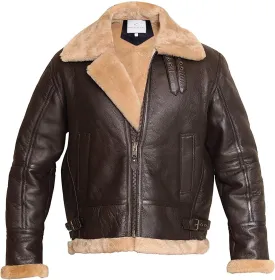 Men B3 Bomber Jacket Aviator Real Shearling B3 Bomber Sheepskin Jacket Winter Black