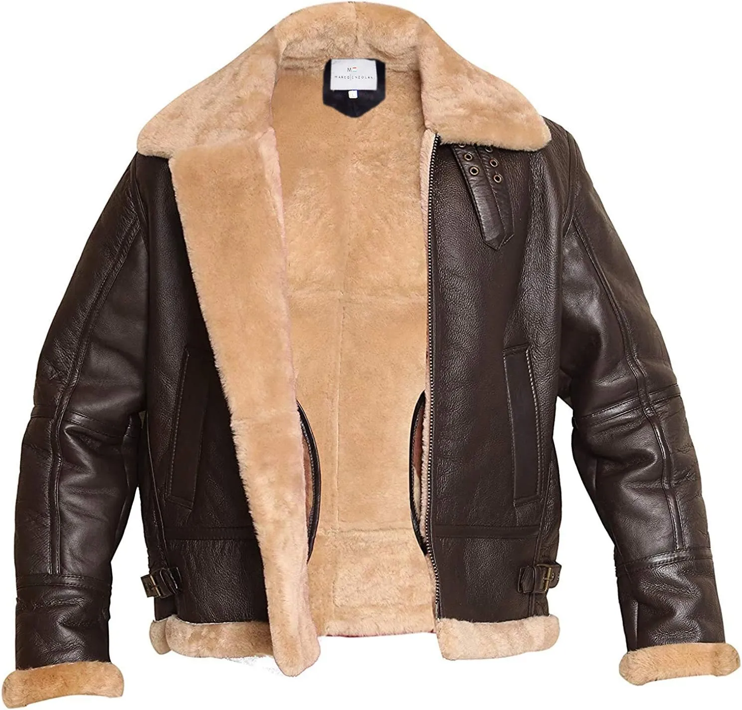 Men B3 Bomber Jacket Aviator Real Shearling B3 Bomber Sheepskin Jacket Winter Black