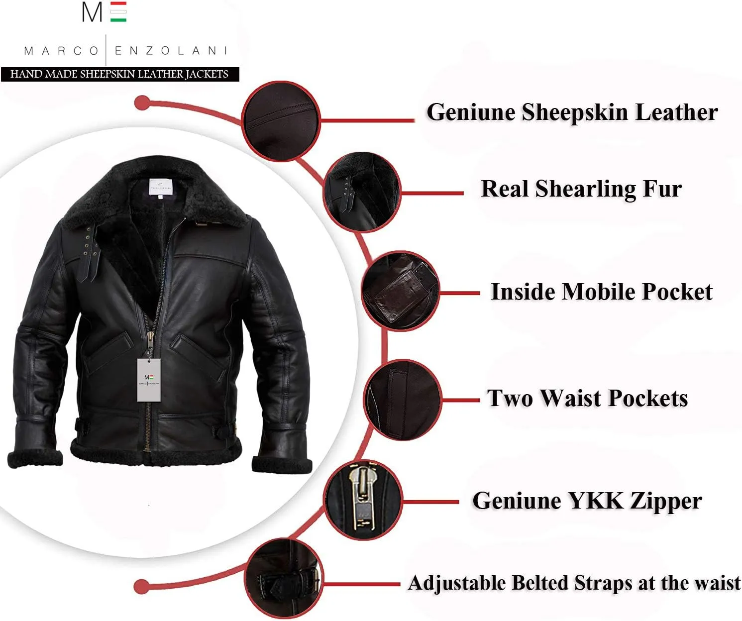 Men B3 Bomber Jacket Aviator Real Shearling B3 Bomber Sheepskin Jacket Winter Black