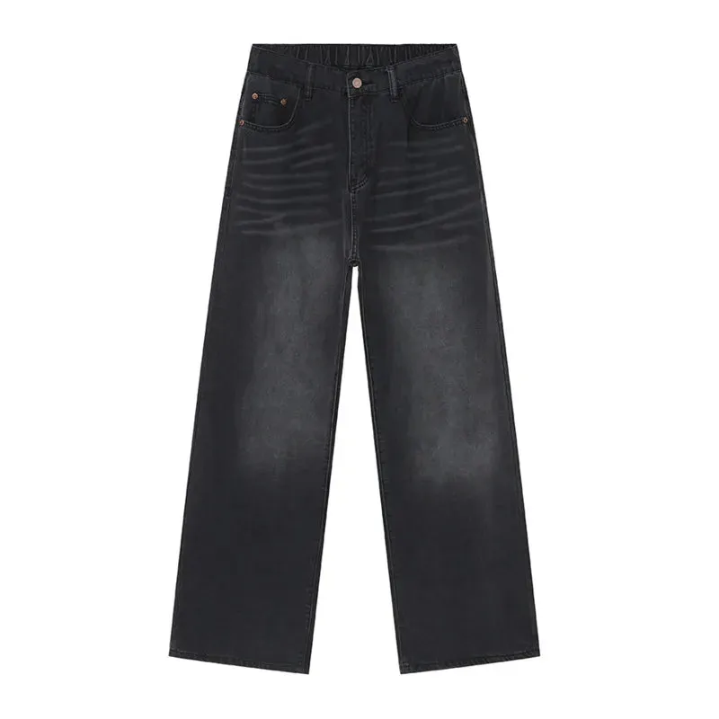 Men's Jeans Summer New Fashion American Style Black-gray Straight Leg Loose Denim Pants Simple Bottoms Menwear 9C5900