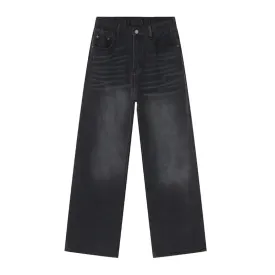 Men's Jeans Summer New Fashion American Style Black-gray Straight Leg Loose Denim Pants Simple Bottoms Menwear 9C5900