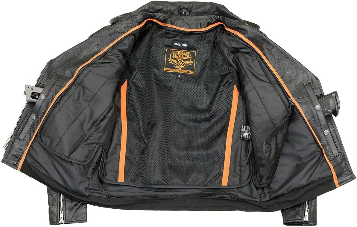 Milwaukee Leather LKL2701 Women's Classic Black Premium Leather Motorcycle Rider Jacket with Built-In Belt