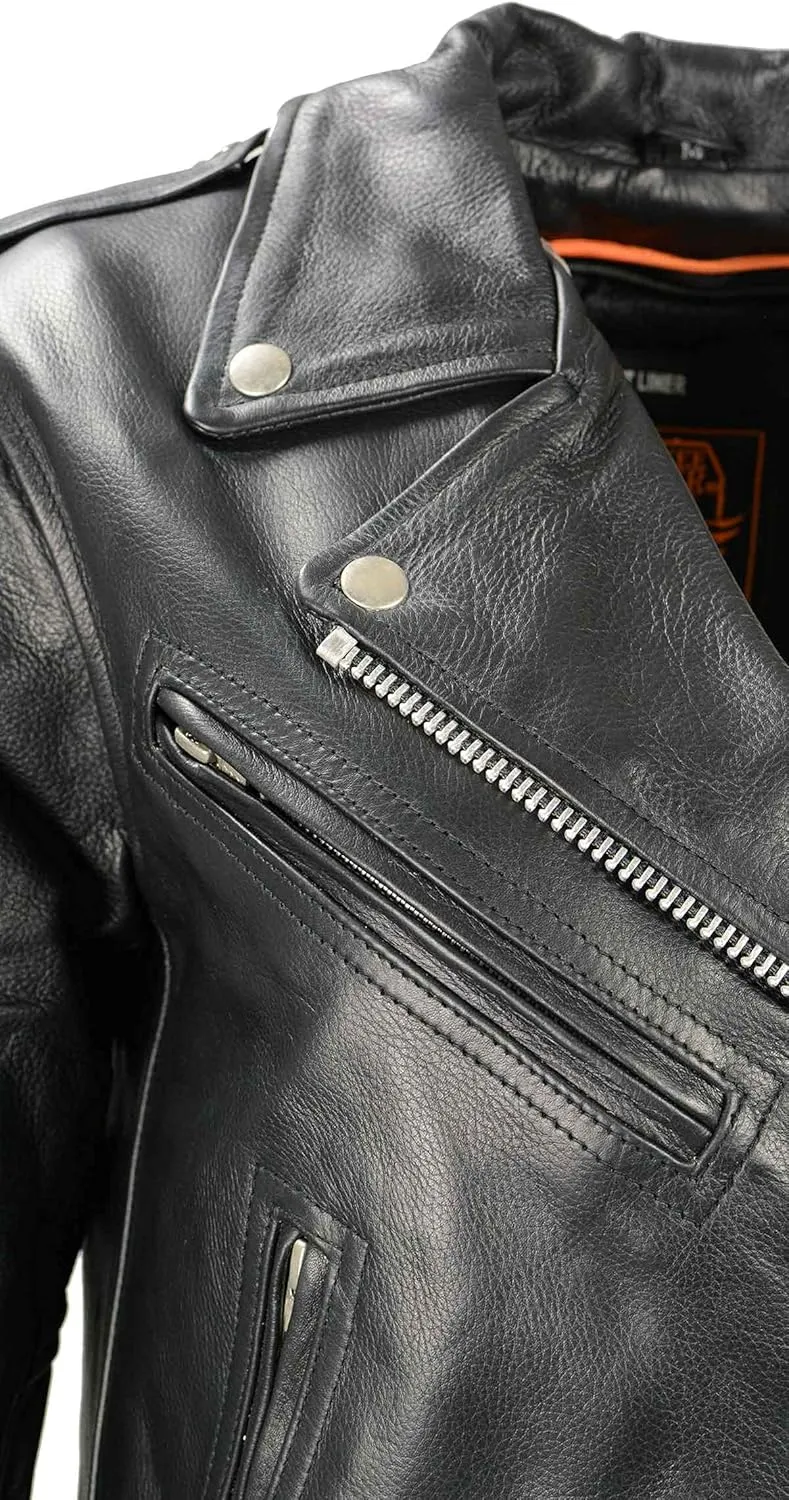 Milwaukee Leather LKL2701 Women's Classic Black Premium Leather Motorcycle Rider Jacket with Built-In Belt