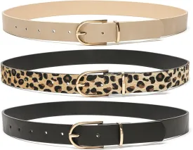 MORELESS 3 Pack Women's Faux Leather Waist Belt for Jeans Dress Black White Brown