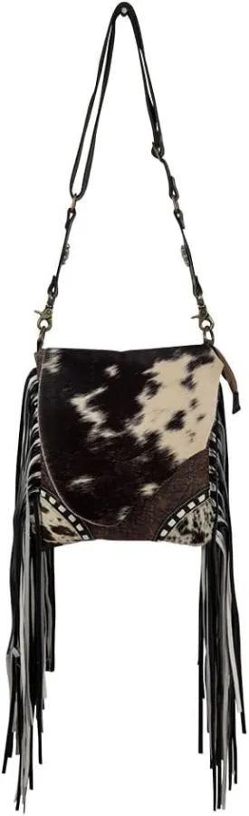 Myra Bag Corral Cowhide Purse - Western Purses for Women, Womens Purses with Hair-On Hide and Black and White Leather Fringe