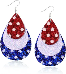 Nanafast American Flag Earrings for Women PU Leather 4th of July Dangle Earrings Patriotic USA Earrings Red White Blue Accessories