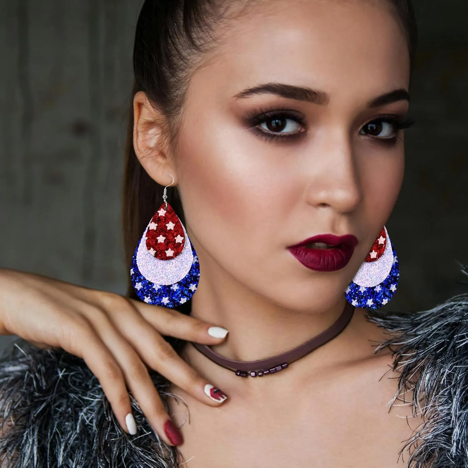 Nanafast American Flag Earrings for Women PU Leather 4th of July Dangle Earrings Patriotic USA Earrings Red White Blue Accessories