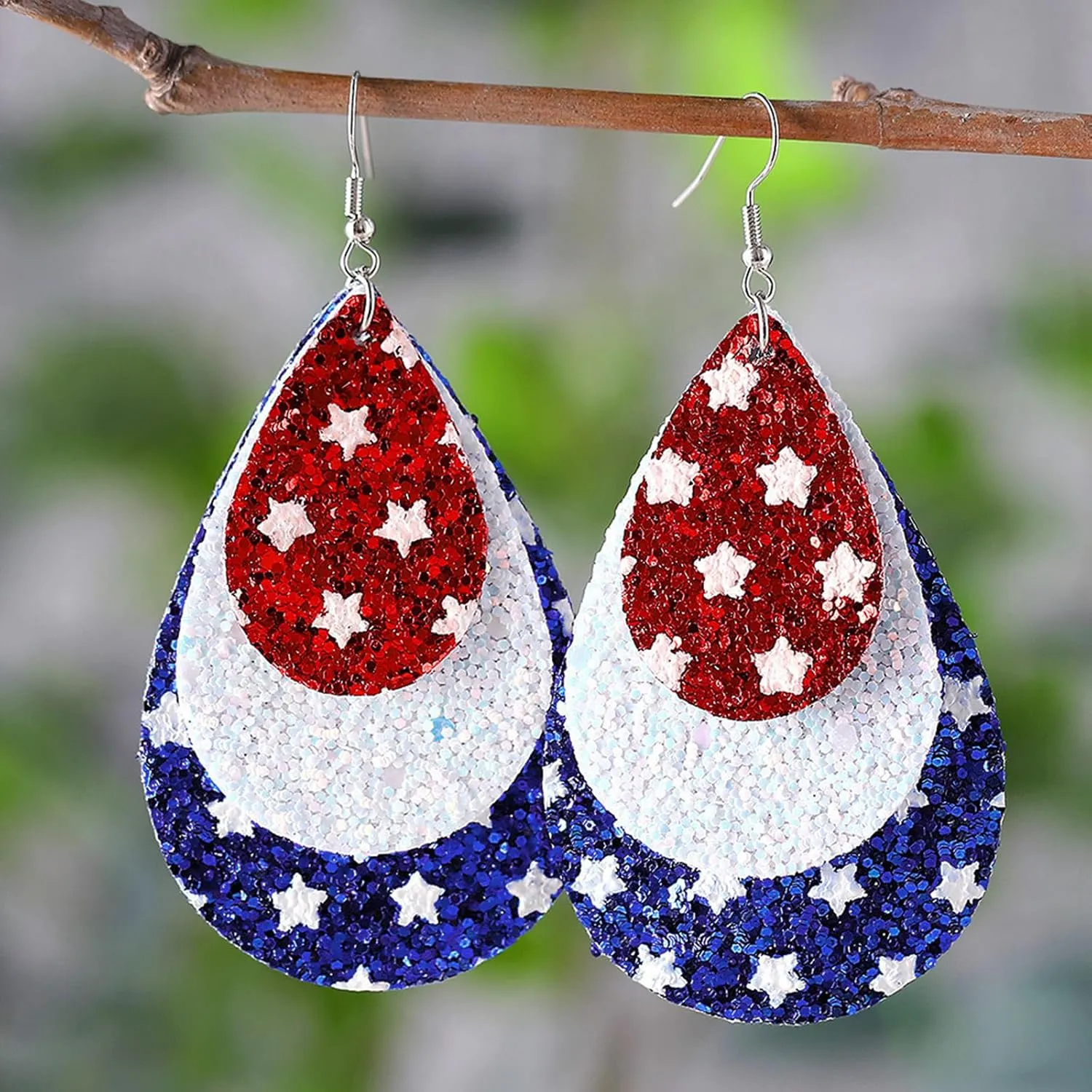 Nanafast American Flag Earrings for Women PU Leather 4th of July Dangle Earrings Patriotic USA Earrings Red White Blue Accessories