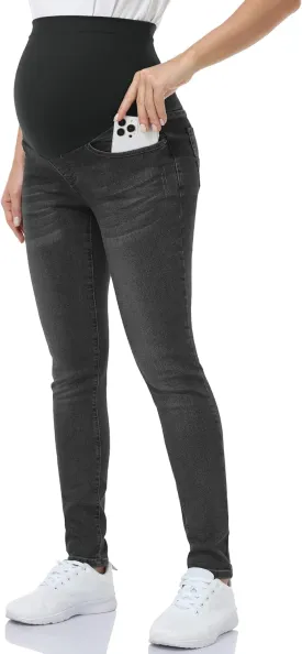 POSHGLAM Women's Maternity Jeans Over Belly Skinny Denim Jeggings Comfy Stretch Pregnancy Pants