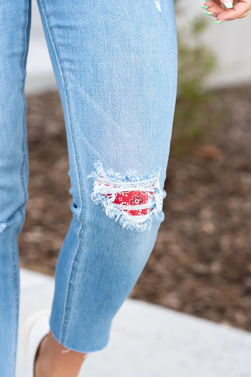 Red Bandana Backed High Rise Skinny