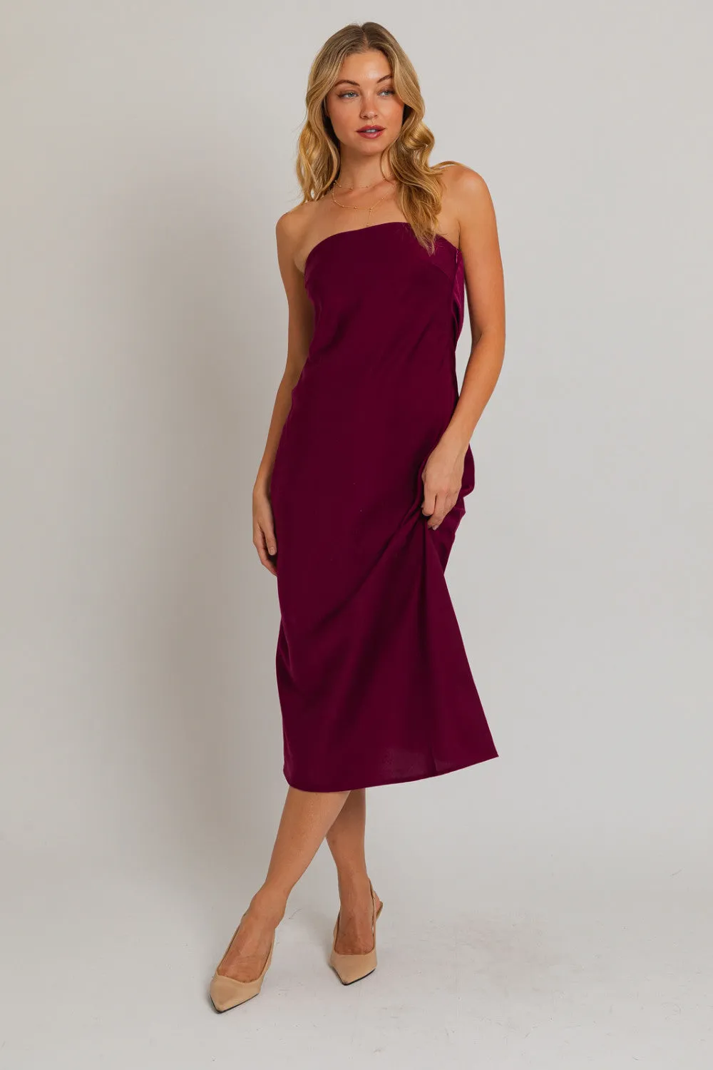 red wine supernova strapless dress