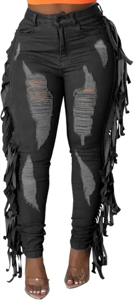 SeNight Women's High Waisted Ripped Jeans Cut Out Destroyed Distressed Denim Pants