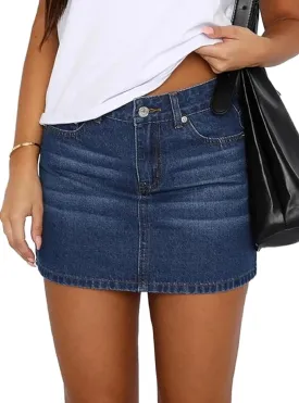 Seyumixi Women Blue Denim Skirt Casual Mini Jean Skirt Stretch Bodycon Low Rise Micro Cargo Skirt with Pockets