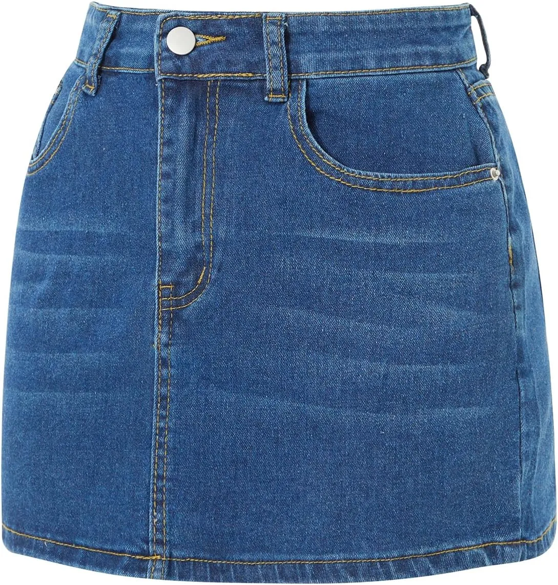 Seyumixi Women Blue Denim Skirt Casual Mini Jean Skirt Stretch Bodycon Low Rise Micro Cargo Skirt with Pockets
