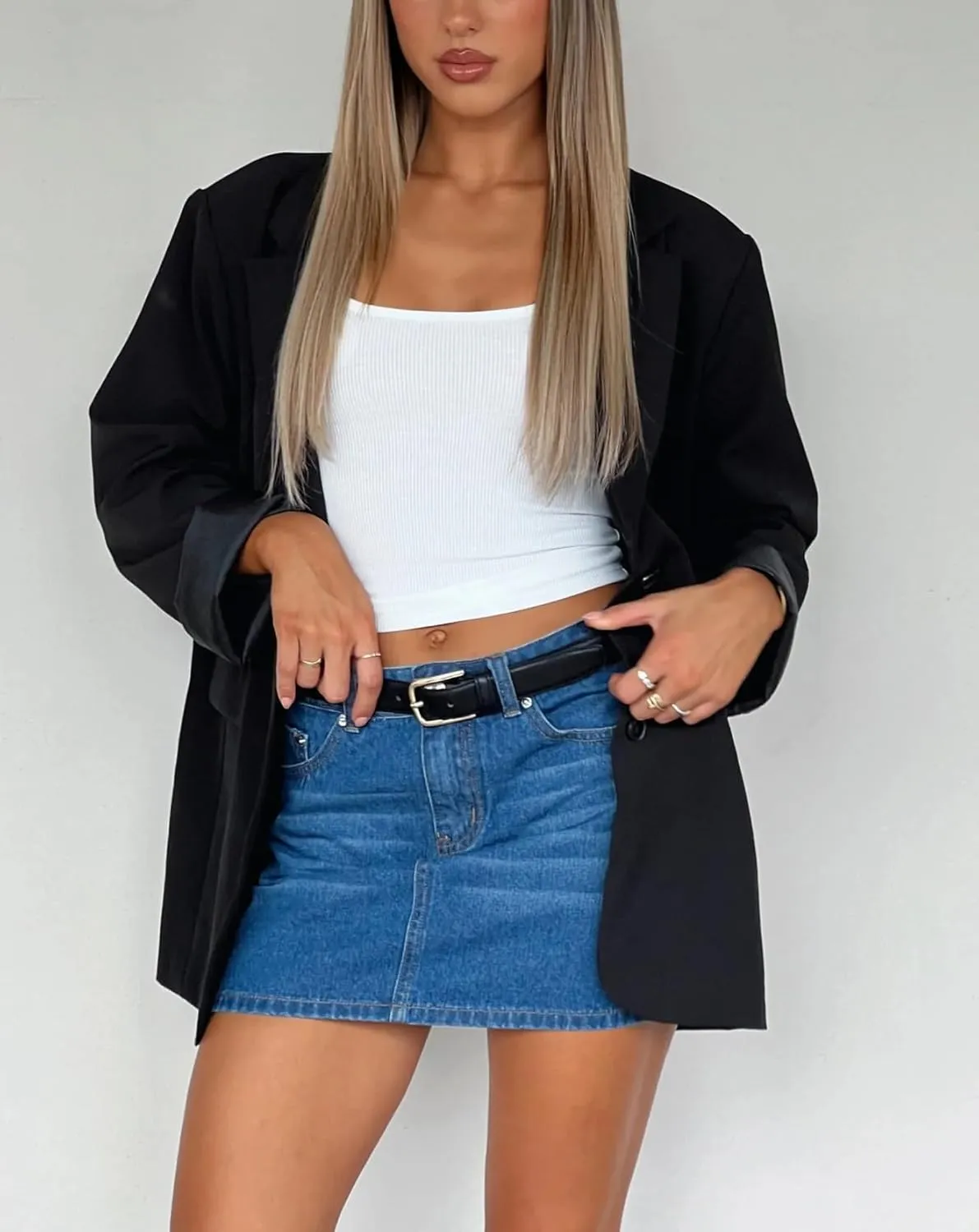 Seyumixi Women Blue Denim Skirt Casual Mini Jean Skirt Stretch Bodycon Low Rise Micro Cargo Skirt with Pockets