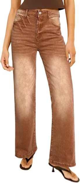Sidefeel Women's Wide Leg Jeans Casual High Waisted Straight Zimbaplatinum Denim Pants with Pockets