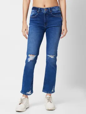 Spykar Women Straight Fit Slash Knee Light Fade Stretchable Jeans