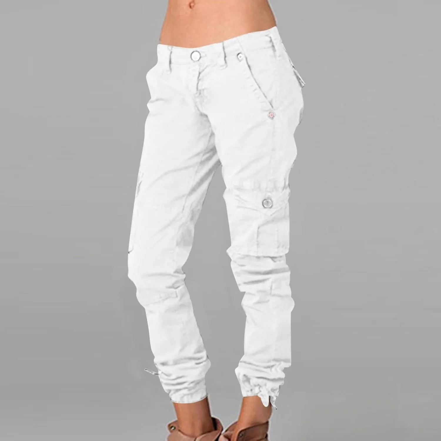 Uillui Tactical Cargo Pants for Women Low Waist Slim Fit Ankle Trousers Straight Leg Stretchy Tapered Pant Ripstop Work Pant