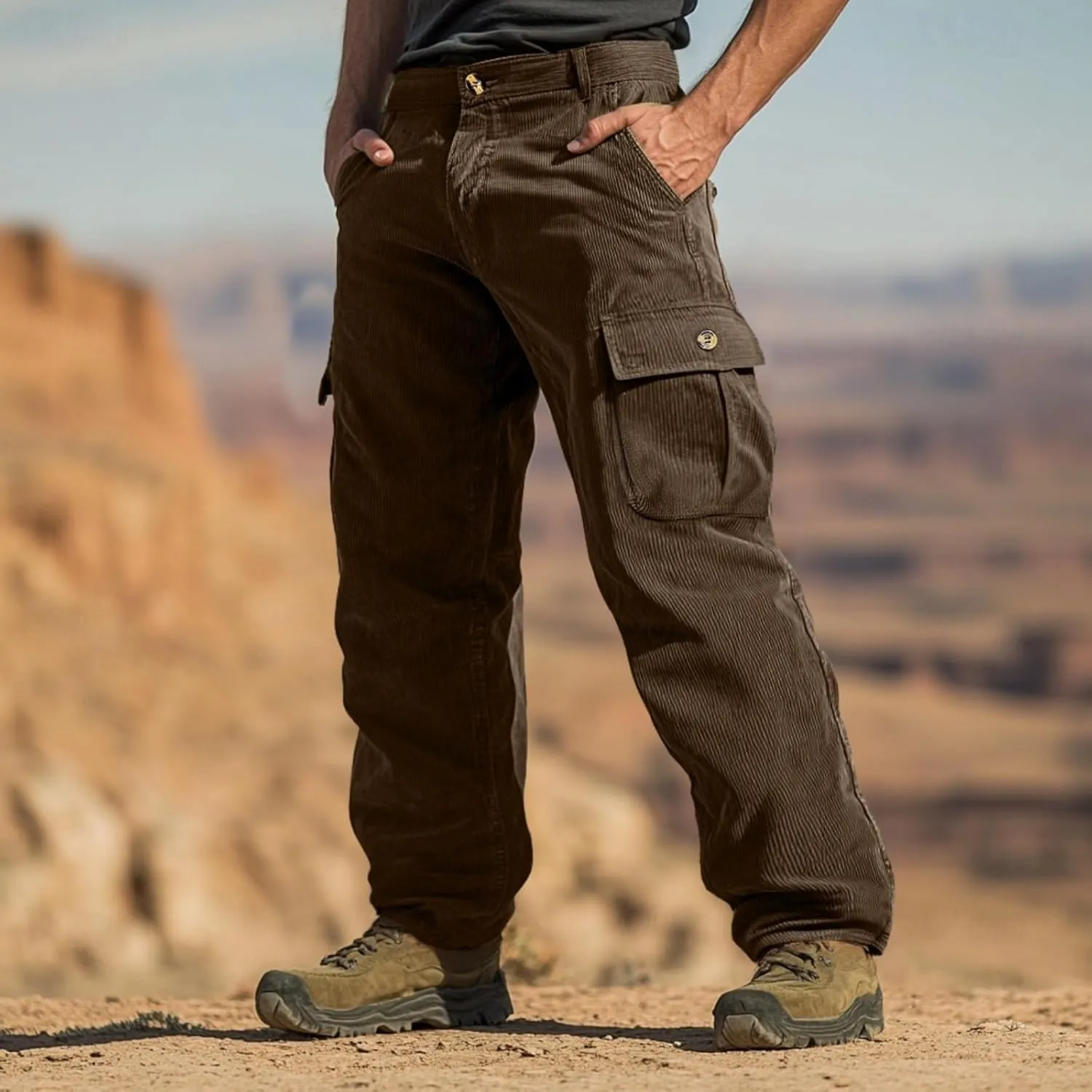 WENKOMG1 Corduroy Cargo Pants for Men Multi Pockets Straight Leg Outdoor Work Pants Retro Style Workwear
