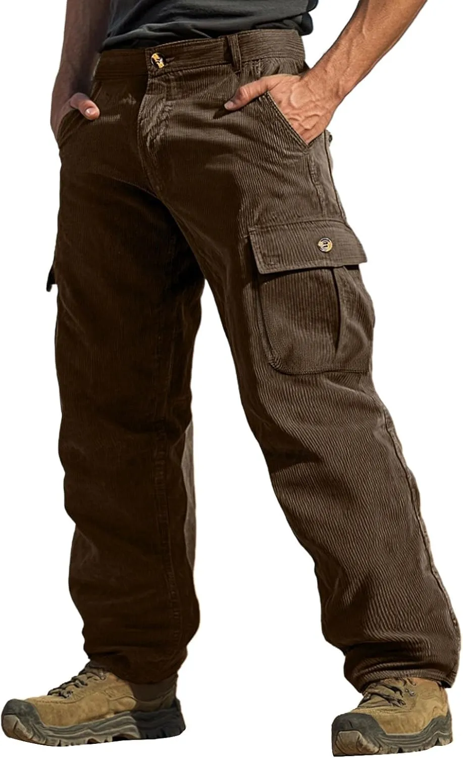 WENKOMG1 Corduroy Cargo Pants for Men Multi Pockets Straight Leg Outdoor Work Pants Retro Style Workwear