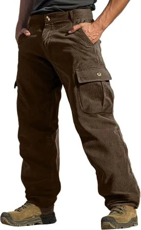 WENKOMG1 Corduroy Cargo Pants for Men Multi Pockets Straight Leg Outdoor Work Pants Retro Style Workwear