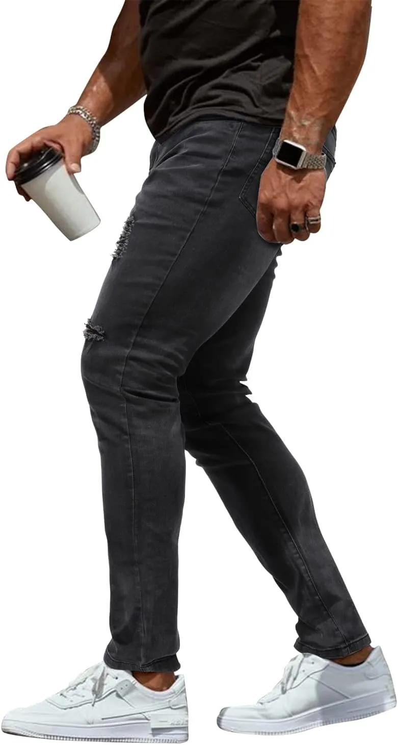 Woenzaia Mens Jeans Slim Fit Skinny Denim Stretch Tapered Jean Pants