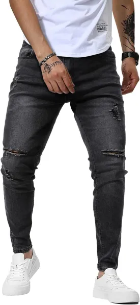 Woenzaia Mens Jeans Slim Fit Skinny Denim Stretch Tapered Jean Pants