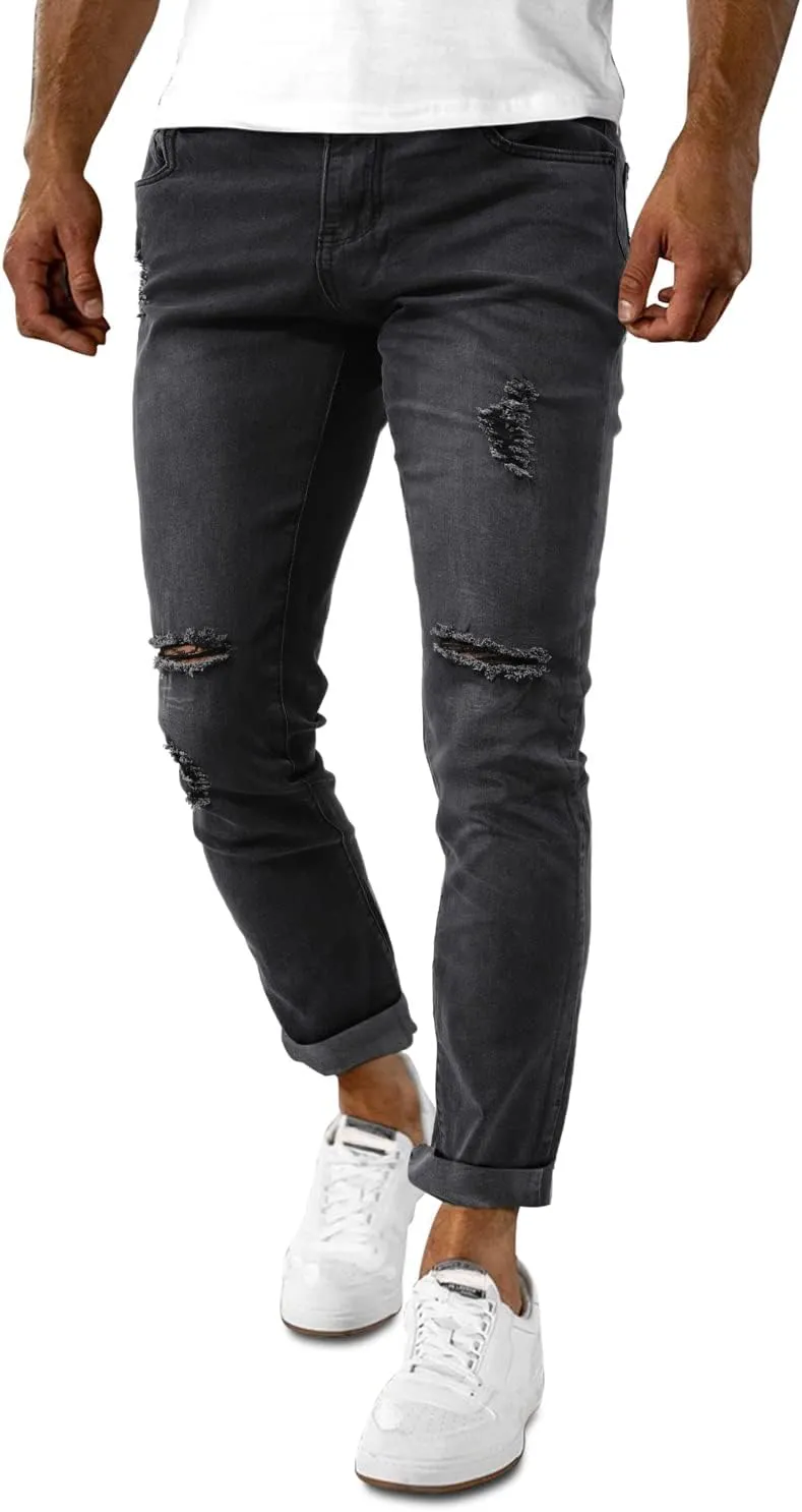 Woenzaia Mens Jeans Slim Fit Skinny Denim Stretch Tapered Jean Pants