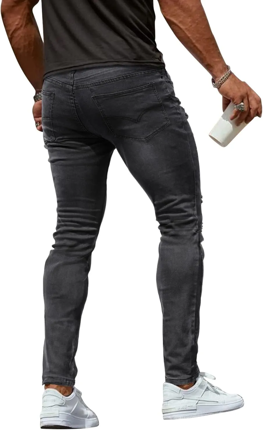 Woenzaia Mens Jeans Slim Fit Skinny Denim Stretch Tapered Jean Pants