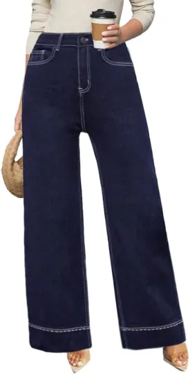 Women's High Waisted Wide Leg Jeans - Stretchy Straight Leg Denim Pants, 2025 Trendy Casual Comfort Fit