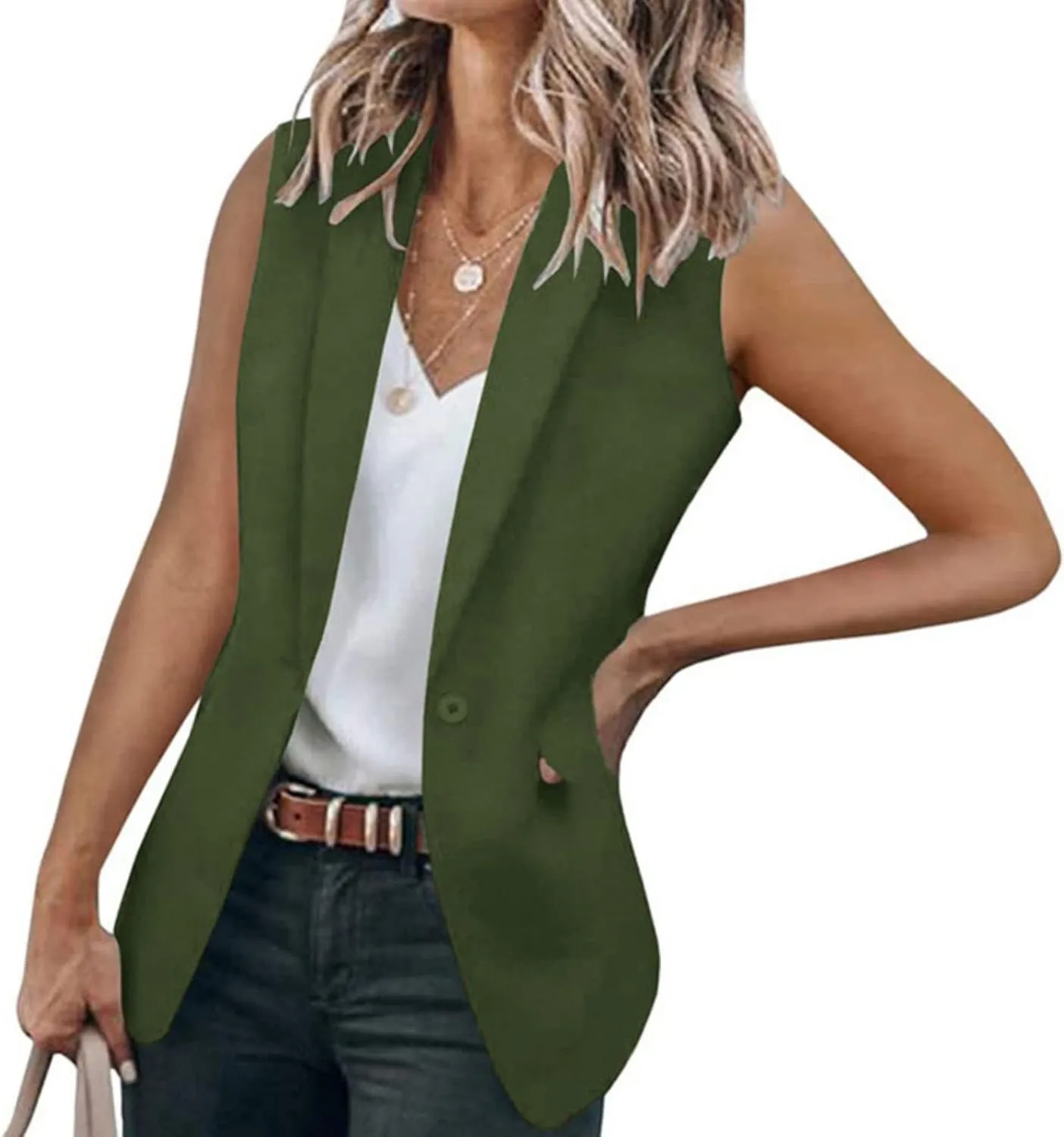 Womens Sleeveless Blazer Vest Casual V Neck Open Front Vest Lightweight Work Office Jackets Summer 2025 Fashion