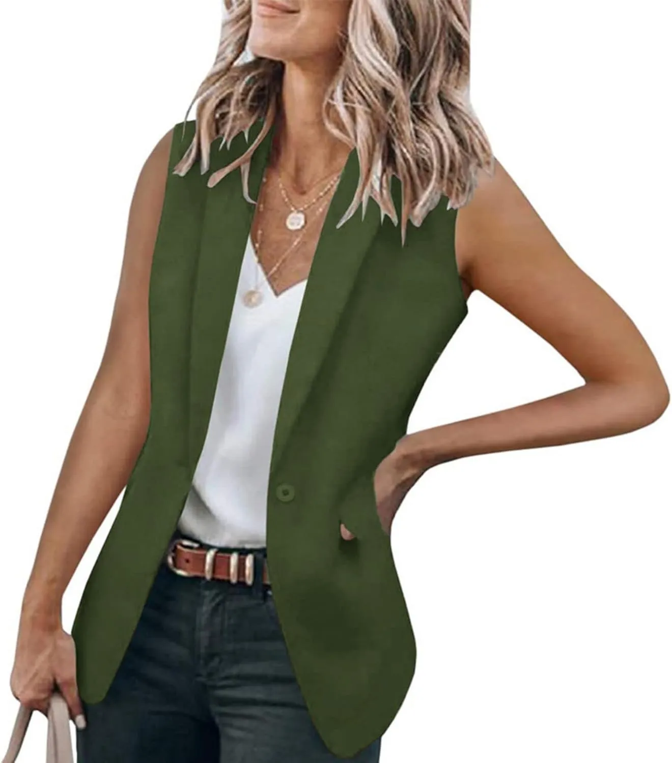 Womens Sleeveless Blazer Vest Casual V Neck Open Front Vest Lightweight Work Office Jackets Summer 2025 Fashion