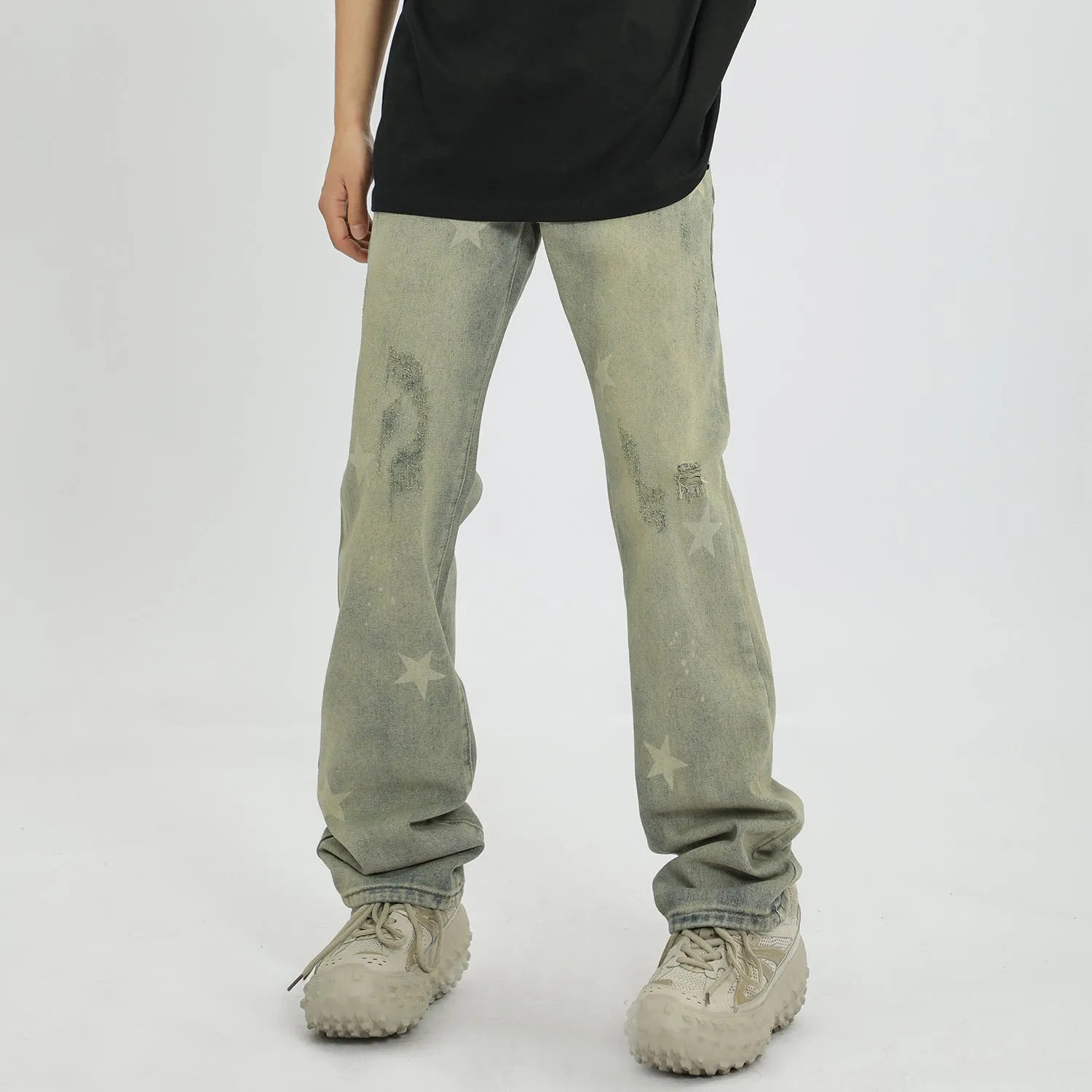 XINGX Printing Heavy Industry Straight Casual Jeans Men's 2024 New Loose Couple's All-Match High Waist Pants