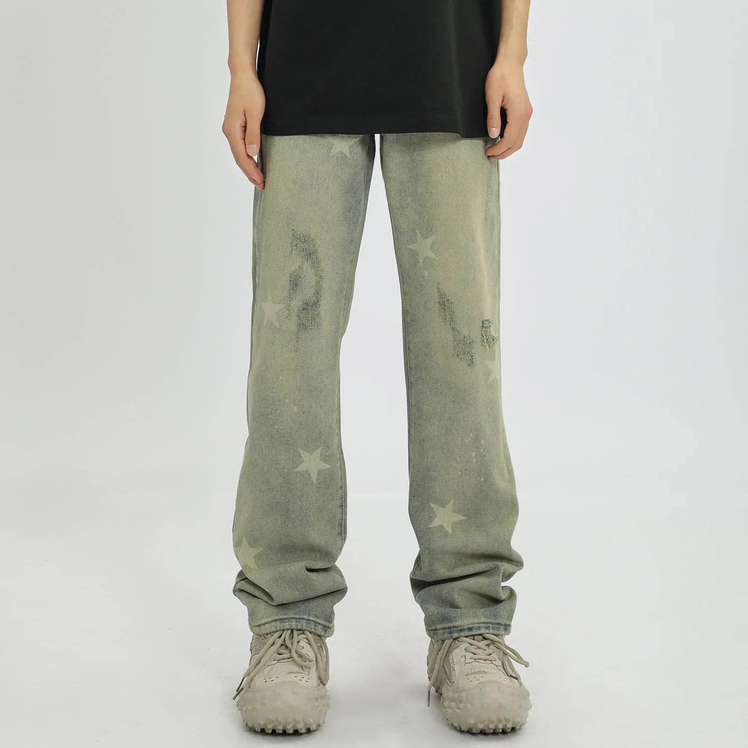 XINGX Printing Heavy Industry Straight Casual Jeans Men's 2024 New Loose Couple's All-Match High Waist Pants