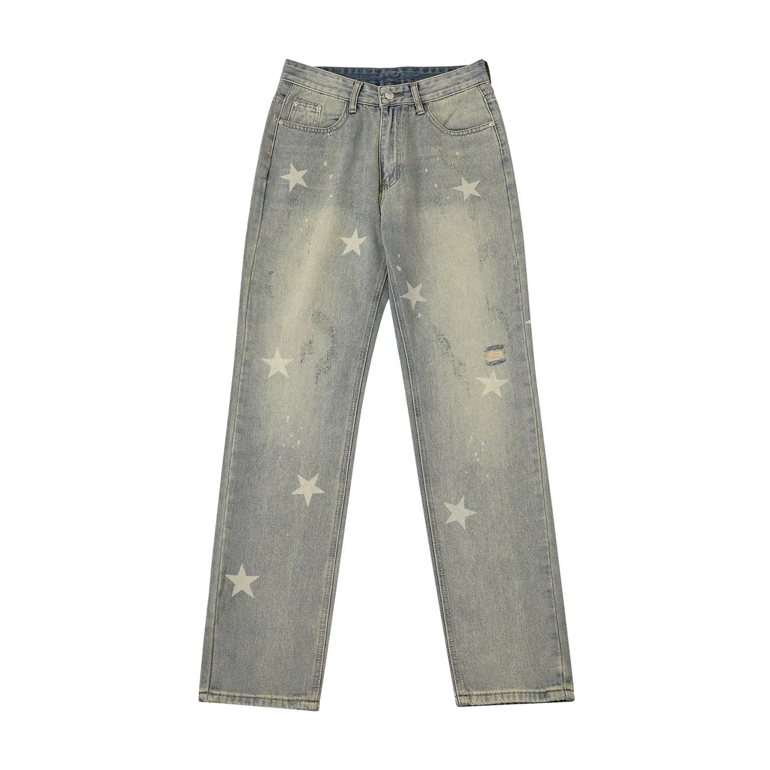 XINGX Printing Heavy Industry Straight Casual Jeans Men's 2024 New Loose Couple's All-Match High Waist Pants